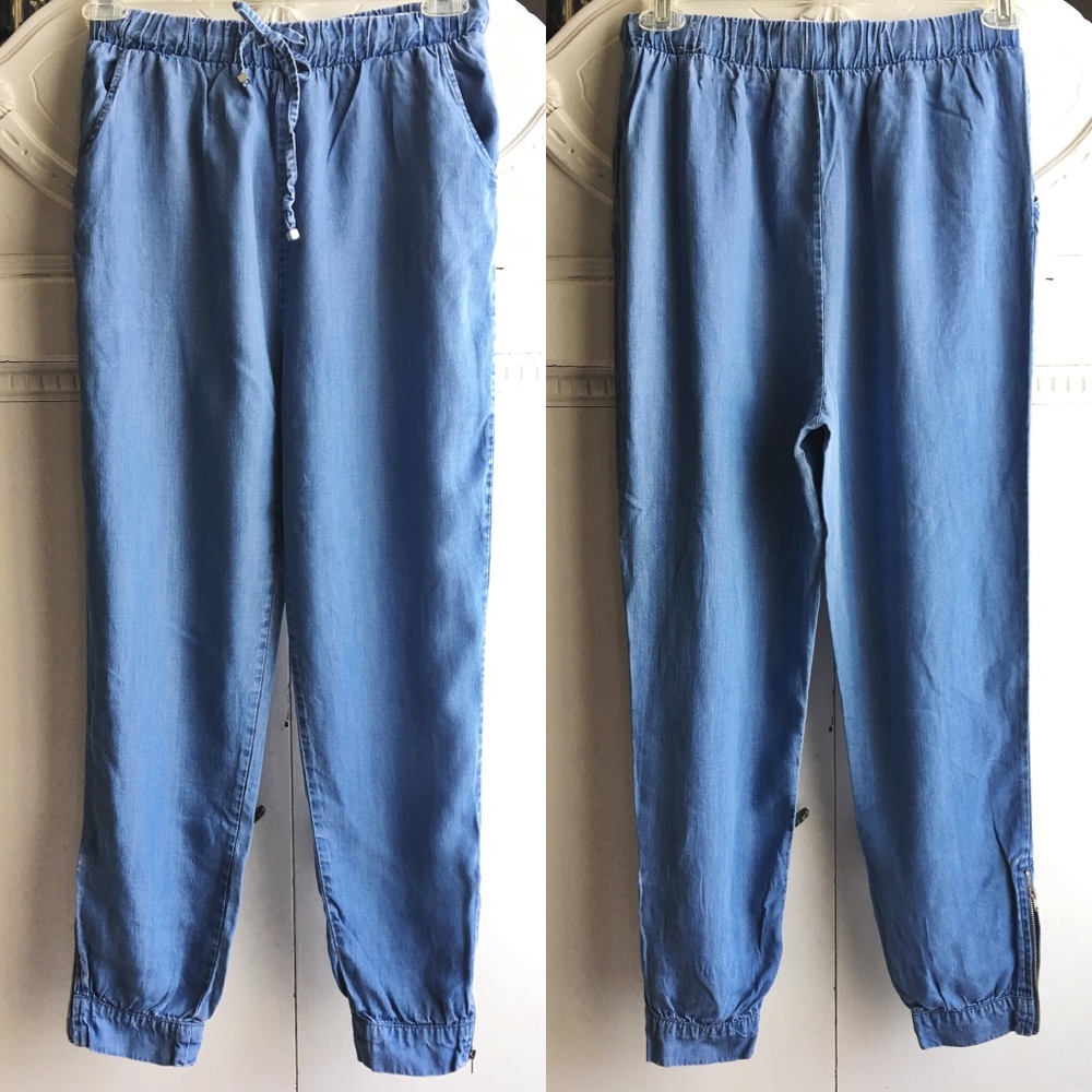 Adorable Chambray Jogger Pants w/ Zipper Ankle